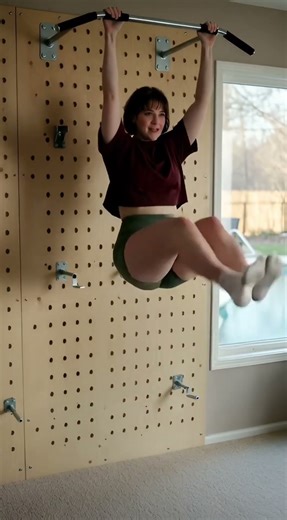 American Fitness Woman Shows Off Core Strength with Playful Pull Up Bar Swings! 🔥