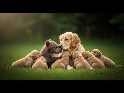 Mother Dog Rescues and Raises Orphan Bear Cub with Her Puppies,what happened next was unbelievable