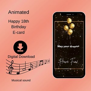 18th Birthday E-card, Animated With Sound, Gold and Black Happy Eighteenth Birthday Greeting Card, Digital Download - Etsy