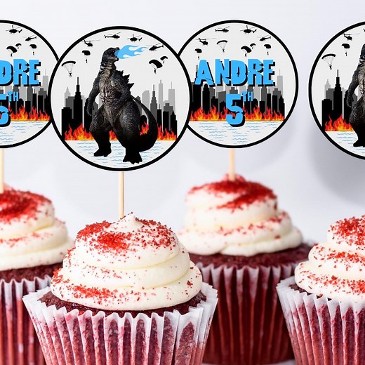 Godzilla Cupcake Toppers - Editable & Printable Birthday Party Decorations - Etsy