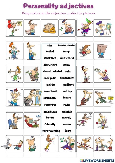 Personality adjectives online exercise for A2