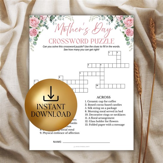 Mothers Day Crossword Puzzle Game, Printable Crossword Game, Word Puzzle Game, Brain Teasers, Mothers Day Party Games, Ladies Night Games - Etsy