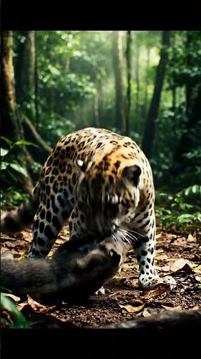 CLOUD LEOPARD CIVET DROP appears instant, then clouded leopard drops from tree and breaks civet’s ne