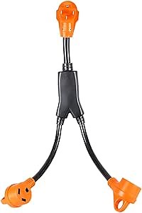 EPICORD rv Y Adapter Cord 50 Amp Male Plug to (2) 30 Amp RV Female,with Handles and Light,2.5FT，10/3