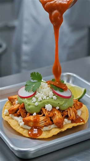 Chicken Tinga Tostada Factory #chickentinga #tostada #mexicanfood #spicy