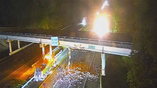 Dump truck slams into I-75 overpass, causing major damage and partial shutdown