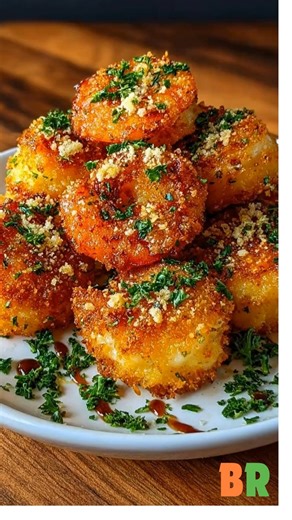 Crispy Cheesy Garlic Shrimp Bombs 🧄🧀 Golden, crackling shrimp give way to a molten mozzarella center, releasing rich garlic aromas and savory cheese with every bite. These irresistible gems shimmer with crunch, warmth, and indulgent elegance. 📝 Ingredients 📝 1 lb large shrimp, peeled and deveined 4 oz mozzarella, cut into small cubes 1/2 cup all-purpose flour 2 eggs, beaten 1 cup seasoned breadcrumbs 3 Tbsp grated Parmesan cheese 1 Tbsp garlic powder 2 Tbsp fresh parsley, chopped 1/4 tsp chi