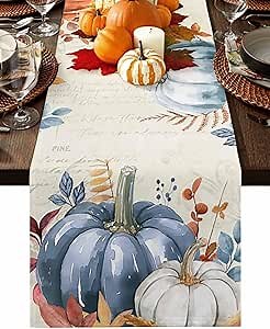 Amazon.com: Fall Pumpkin Table Runner Dresser Scarf 13 x 90 Inch Blue Orange Maple Leaf Rustic Table Runners Non-Slip Heat Resistant Kitchen Dining Table Decor for Autumn Thanksgiving Holidays Indoor Outdoor : Home & Kitchen