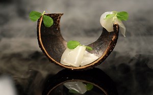 只用椰子水也能做水饺？用20个椰子制作3颗透明水饺高难度米其林料理！