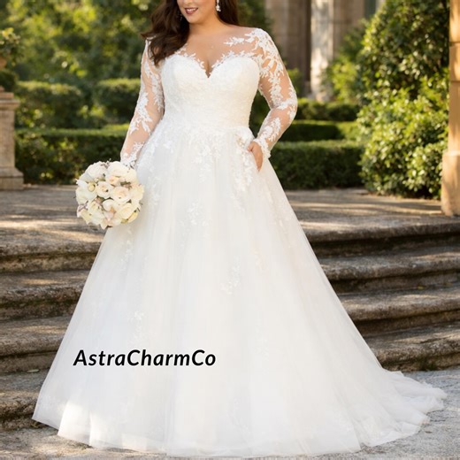 Plus Size Sparkly Lace Wedding Dress | Tulle Ball Gown, Custom Bridal - Etsy