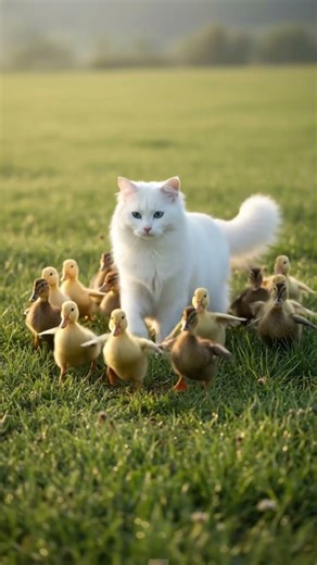 Mother Cat and Kitten Exercise with Baby Ducks 🐱💪🐥 Cute Morning Workout #cat #kitten #shorts #short