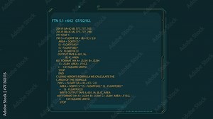 Developer HUD Software Code Mock-up with Generic Programming Language. Computer Running Text of Calculating and Math Functions. Night Mode Template for Computer Displays and Laptop Screens