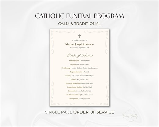 Minimal Catholic Funeral Mass Program Template Editable in Canva Single Page Printable Order of Service Same Day Download - Etsy UK