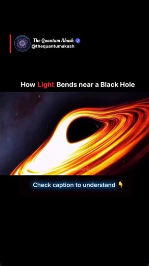 ᴀᴋᴀsʜ ᴘʀɪɴᴄᴇ on Instagram: "Explanation 👇 Light doesn’t bend because of a “pull” in the traditional sense; rather, it follows the straightest possible path through space that has been warped by the black hole’s mass. This phenomenon is known as gravitational lensing. Here is a breakdown of how this happens at different distances from the black hole: Spacetime Curvature (The “Why”) According to Einstein’s General Relativity, massive objects like black holes don’t just sit in space; they curve th
