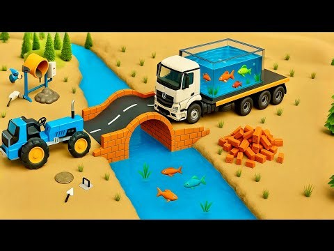 DIY Mini Truck Builds Brick & Metal Railing Bridge | Fun Construction Science Project #4