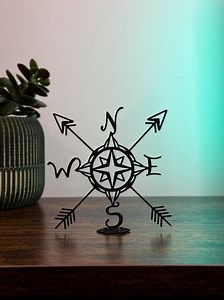 3D Compass Rose Table Decor | Fine Line Travel Symbol Sculpture | Minimalist Art - Etsy
