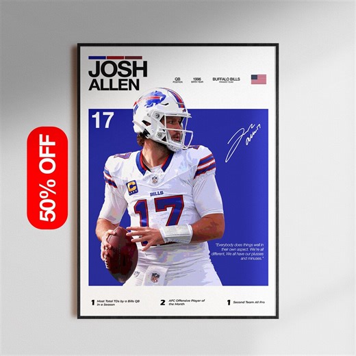 Josh Allen Poster, Buffalo Bills Wall Art, NFL Quarterback Print, Football Digital Download, Sports Decor Gift for Fans, Buffal Bills Poster - Etsy