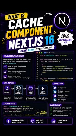Cached Components in Next.js 16 Explained 🚀 | Faster Pages with Less Code