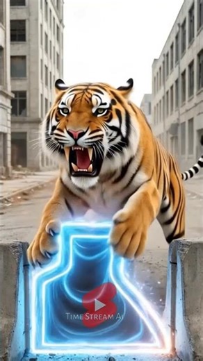 Angry Tiger on an Abandoned Street—Jumped Through a Glowing Portal into a Spaceship #shorts