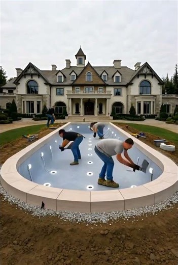 Luxury Night Pool Build | Satisfying Real Process #pool #construction #viral #shorts #asmrpoolwow