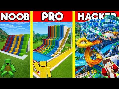 WATER SLIDE Build Battle In Minecraft - NOOB VS PRO CHALLENGE - Maizen Mizen Mazien Parody