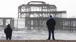 Brighton's ruined West Pier pavilion split in two by storm