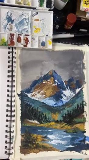 THICK TEXTURE!! Painting Mountains with Only a Palette Knife #impasto #youtubeshorts #texturedart