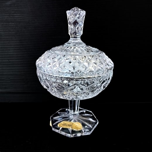 Vintage Bohemia Crystal Lidded Candy Bowl, Footed Czech Lead Crystal Candy Dish - Etsy