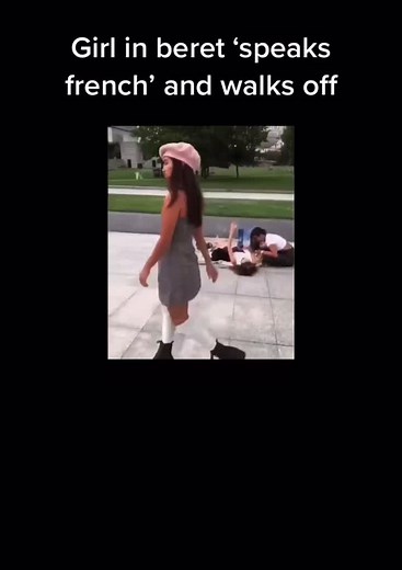 Girl in beret speaks French and walks off #stantwittermeme #stantwitter #twittermeme #stantwittermemes #stan #croppedmeme #fyp #GARNIERMASKMOMENT