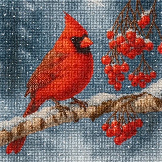 Cross Stitch Pattern Cardinal Bird Winter Berries Snowy Branch PDF - Etsy