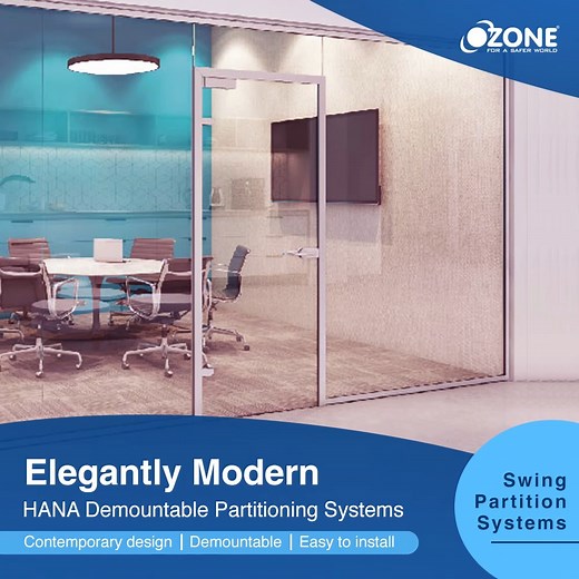 Designed keeping in mind modern architectural trends, the sleek yet robust HANA Demountable Partitioning Systems by Ozone are a class apart. These are easy to install, demountable profiled doors and partitions which ensure elegance and complete transparency. Check them out at ozone-india.com #OzoneHardware #Ozone #Hardware | Ozone India