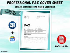 Professional Fax Cover Sheet Template: Editable Word & PDF (digital Download) - Etsy