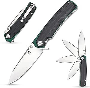 Sitivien ST127 Folding Knife D2 blade G10 Handle Ball Bearings Pivot EDC Tool Knife with Reversible Deep Carry Clip for Outdoor Camping Hiking(Black)