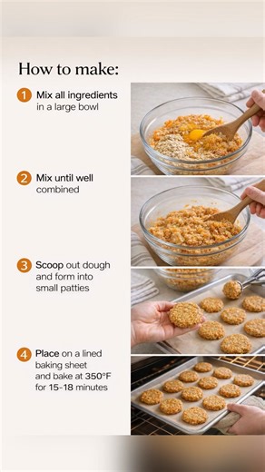 Carrot & Oat Chewy Biscuits for Dogs These homemade dog biscuits are soft, chewy, and made with simple, dog-safe ingredients. They are perfect as an everyday treat and easy to prepare at home. Ingredients: • 1 carrot (peeled and grated) • 1 cup rolled oats • 1 egg • 1 tablespoon honey (optional, only for dogs without sugar restrictions) Supplements (optional): • ½ teaspoon turmeric powder (for joint and anti-inflammatory support) Instructions: 1. Preheat your oven to 350°F (180°C) and line a bak