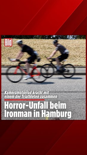 Am Sonntagmorgen ereignete sich beim Hamburger Ironman ein schlimmer Crash zwischen einem Kamera-Motorrad und einem Triathleten, der gerade die Rad-Strecke absolvierte. Der 70-jährige Motorradfahrer verstarb noch an der Unfallstelle. Der Sportler kam mit schweren, jedoch keinen lebensgefährlichen Verletzungen davon. #Ironman #Hamburg #Crash #Unfall #Motorrad #Triathlon #reels #BILD | Bild