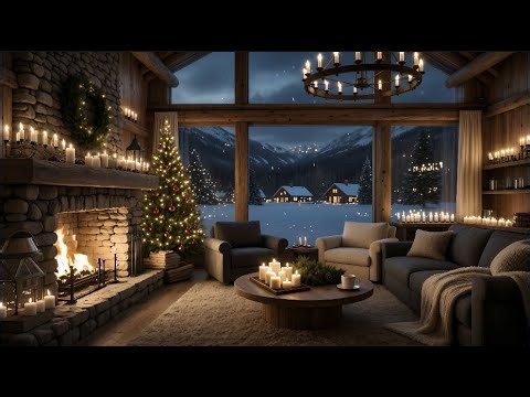 Cozy Christmas Cabin Fireplace Ambience ❄️🎄 | Fireplace Sounds and Soft Falling Snow