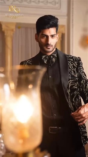 Bharat Reshma Grover on Instagram: "The Tuxedo Edit — intricate embroidery, sculpted silhouettes, and timeless black-and-gold perfection. Made for evenings that demand attention. 📍 Available at South Ex, Gurgaon & Kamla Nagar #BharatReshma #WeddingSeason #GroomEdit #tuxedoedit #LuxuryMenswear #tuxedos Link in bio"