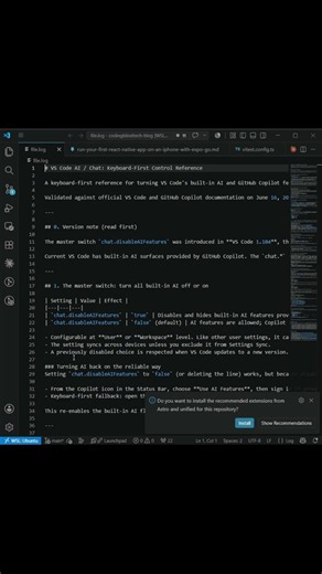Toggle AI Features in VS Code #coding #vscode #githubcopilot