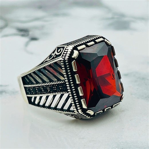 Sterling Silver Men's Ruby Ring: Turkish Handmade Ottoman Style - Etsy