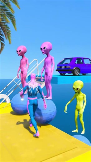 GTA V SPIDERMAN VS ALIEN VS SPUNCH BOB CAR JUMP FAIL#shorts