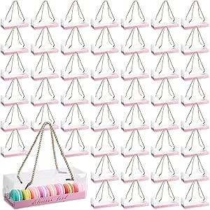 Thyle 50 Pcs Clear Cupcake Boxes with Handle and Paperboard 7.3 x 2.6 x 2.5 Inch Rectangular Bakery Cake Boxes Plastic Clear Boxes for Treats Portable Cupcake Bouquet Box Clear Cookie Boxes (Pink)