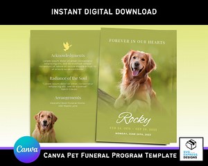 Pet Loss Funeral Program Template: Elegant Dog Obituary (11x8.5 In, Canva Editable, Digital Download) - Etsy