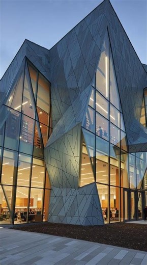 library shaped like broken crystals angular glass 2