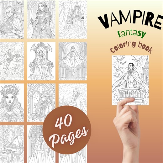 Vampire Coloring Pages for Adults – Gothic Coloring Book – Dark Fantasy Printable PDF – Halloween Coloring Pages – Whimsical Realism Art - Etsy