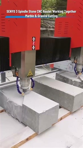 3 Spindle Stone CNC Router Working Together | Marble & Granite Cutting