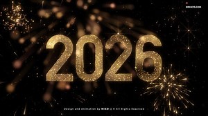 Golden Glitter Countdown and 2026 New Year Fireworks Animation