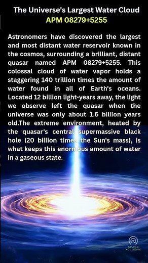 The Universe's Largest Water Cloud APM 08279+5255 #SpaceWater, #Quasar, #CosmicDiscovery
