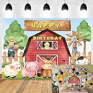 Farm Backdrop for Birthday Party Red Barn Door Farm Animals Party Rustic Farmhouse Background Kids Children Cake Table Banner Photoshoot Decorations