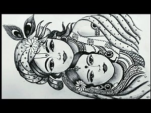 Beautiful simple and easy pencil sketch of shri Krishna and Radha