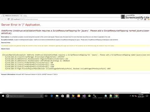 WebForms UnobtrusiveValidationMode requires a ScriptResourceMapping for 'jquery'.